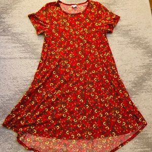 LuLaRoe Red and Yellow Leaf Carly Dress Medium